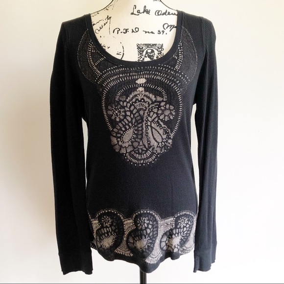Lucky Brand Tops - Lucky Tees Paisley Black Thermal Top